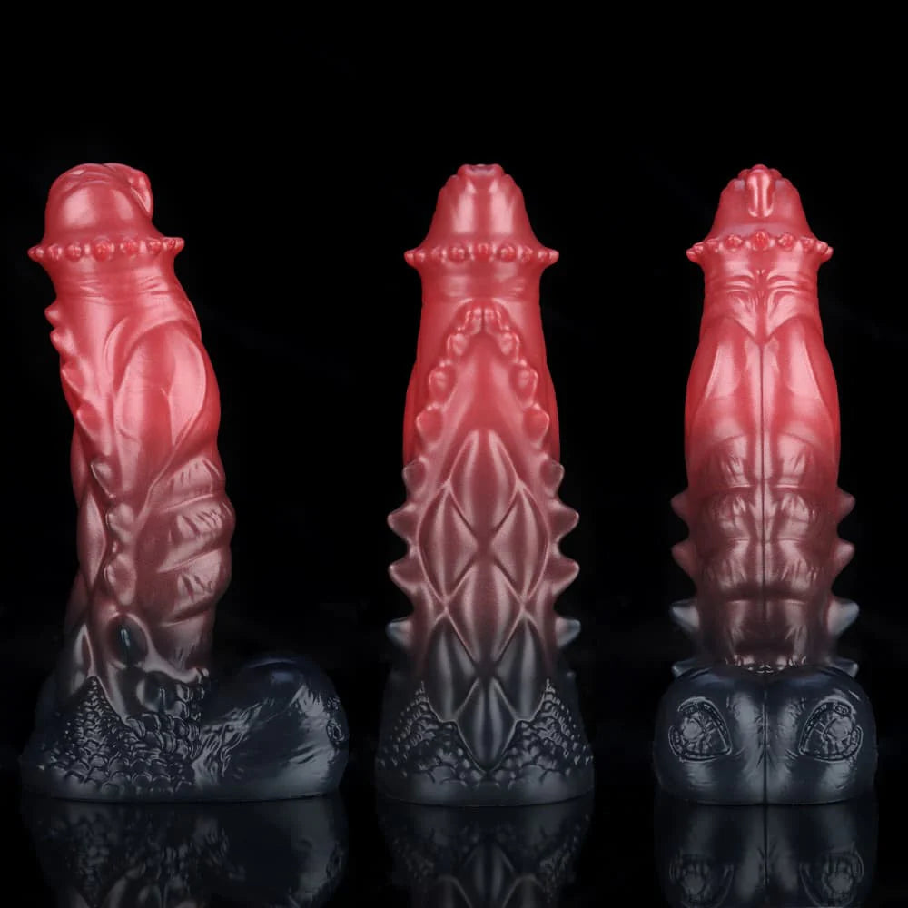 Spiny Orange Black Fantasy Dildo – Textured Knot Dildo in Body-Safe Silicone