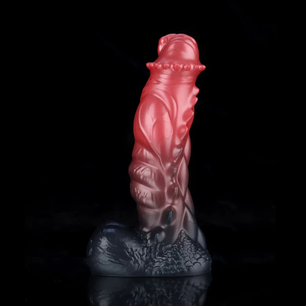 Spiny Orange Black Fantasy Dildo – Textured Knot Dildo in Body-Safe Silicone