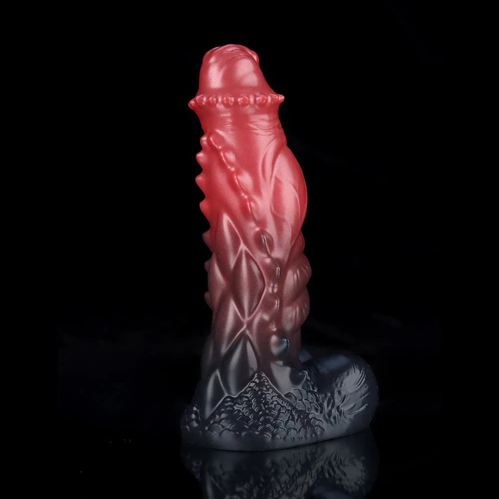 Spiny Orange Black Fantasy Dildo – Textured Knot Dildo in Body-Safe Silicone