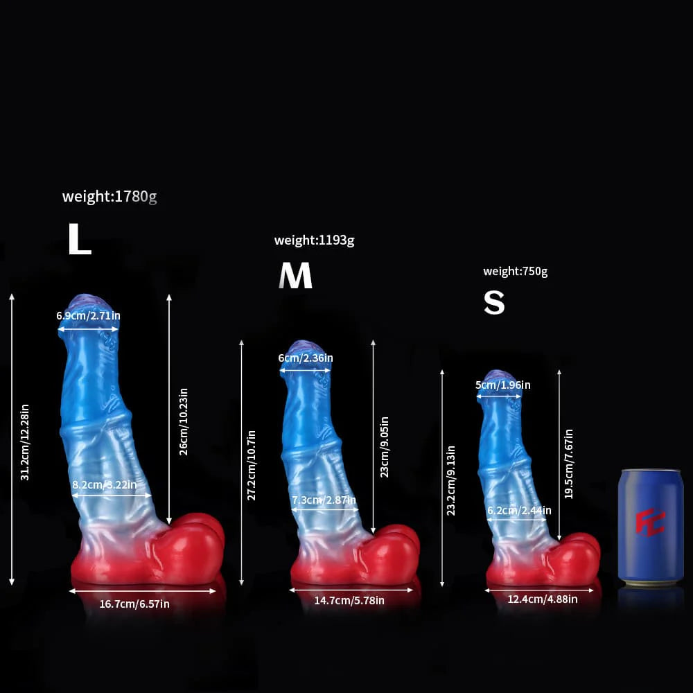 White Colt Blue Red Fantasy Dildo – Knot Dildo in Premium Body-Safe Silicone