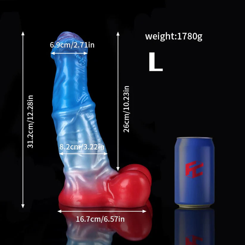 White Colt Blue Red Fantasy Dildo – Knot Dildo in Premium Body-Safe Silicone